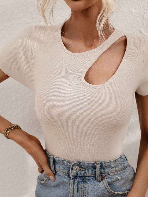 Chic Asymmetrical Shoulder Ribbed Knit Sweater