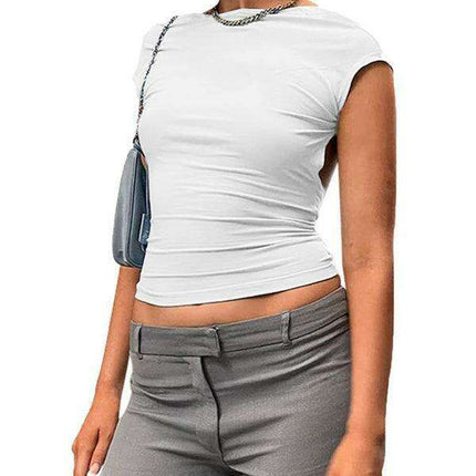 Chic Backless Crop Top: Trendy Short Sleeve Shirt for Women