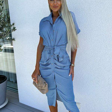 Chic Batwing Lapel Pleated Waist Dress - A Must-Have for Every Woman's Closet - Très Elite