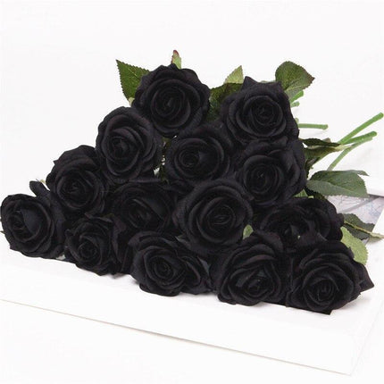 Chic Black Rose Tulip Latex Floral Arrangement - Set of 15 Handcrafted Elegance