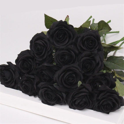 Chic Black Rose Tulip Latex Floral Arrangement - Set of 15 Handcrafted Elegance