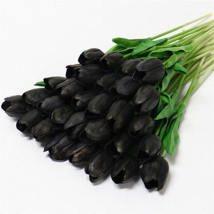 Chic Black Rose Tulip Latex Floral Arrangement - Set of 15 Handcrafted Elegance