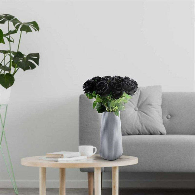 Chic Black Rose Tulip Latex Floral Arrangement - Set of 15 Handcrafted Elegance