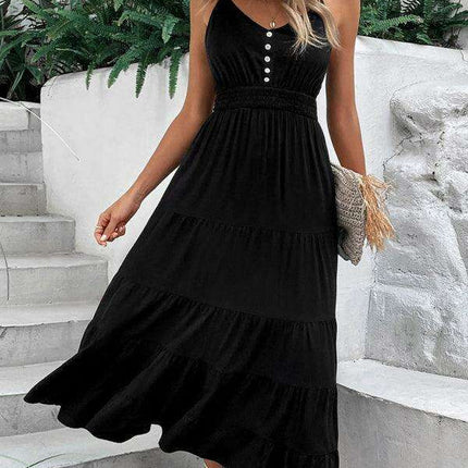 Chic Black Suspender Midi Dress - Your Essential Fashion Piece - Très Elite