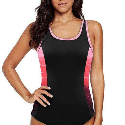 Chic Color Block Racerback Swimsuit with Elegant Cut-out Back Design - Très Elite