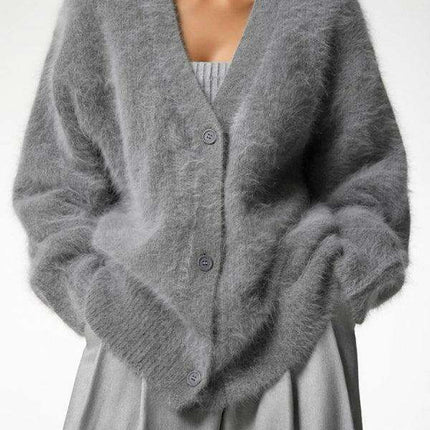 Chic Comfort V-Neck Cozy Oversized Knit Cardigan - Women's Sweater