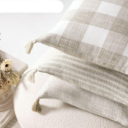 Elegant Cream White Tassel Pillow Cover - Dual Design with Sophisticated Patterns - Très Elite