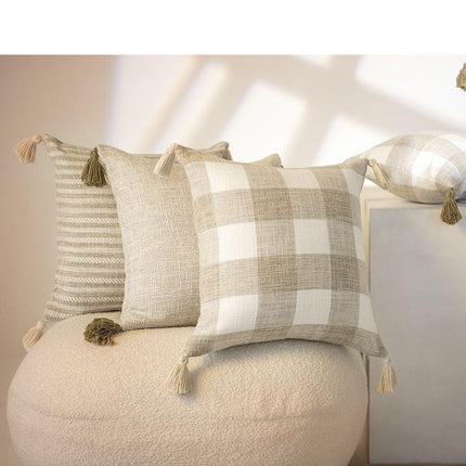 Elegant Cream White Tassel Pillow Cover - Dual Design with Sophisticated Patterns - Très Elite