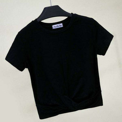 Chic Cross-Knot Short Sleeve Cotton Blend Top for Effortless Elegance