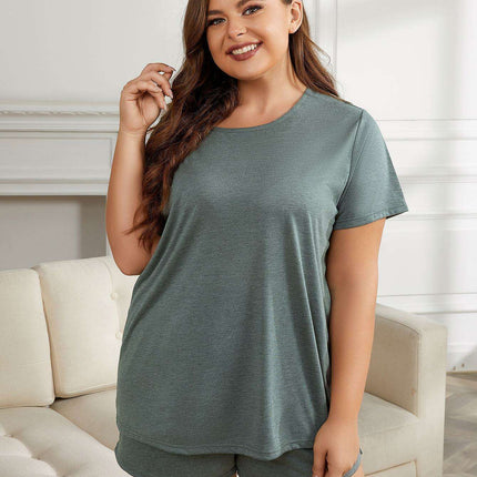 Chic Curvy Comfort Lounge Set with Relaxed Short Sleeve Top and Trendy Shorts