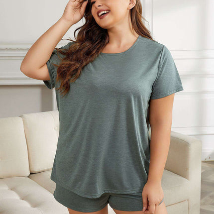 Chic Curvy Comfort Lounge Set with Relaxed Short Sleeve Top and Trendy Shorts - Très Elite