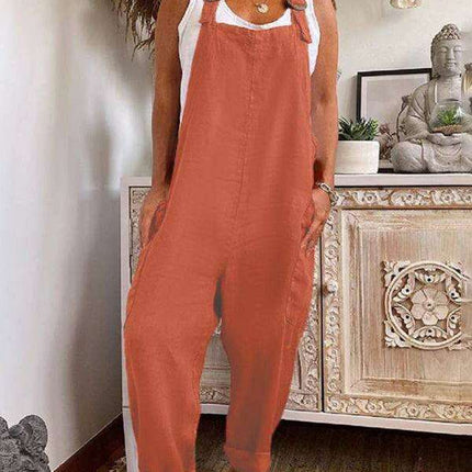 Chic Customizable Buckle Wide-Leg Jumpsuit in Bright Cotton-Linen - Essential Women's Summer Fashion - Très Elite