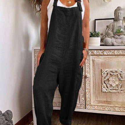 Chic Customizable Buckle Wide-Leg Jumpsuit in Bright Cotton-Linen - Essential Women's Summer Fashion - Très Elite
