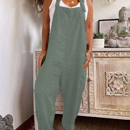 Chic Customizable Buckle Wide-Leg Jumpsuit in Bright Cotton-Linen - Essential Women's Summer Fashion