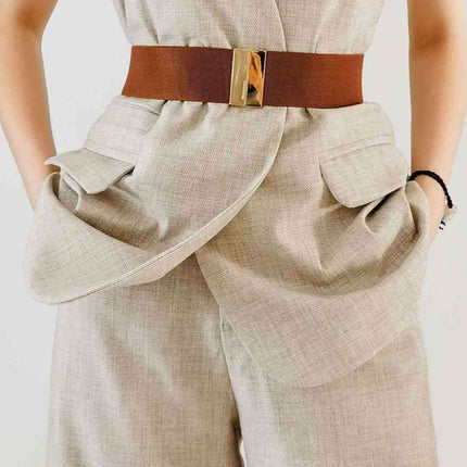 Chic Elastic Belt with Sleek Alloy Buckle - A Stylish Addition for Any Ensemble - Très Elite
