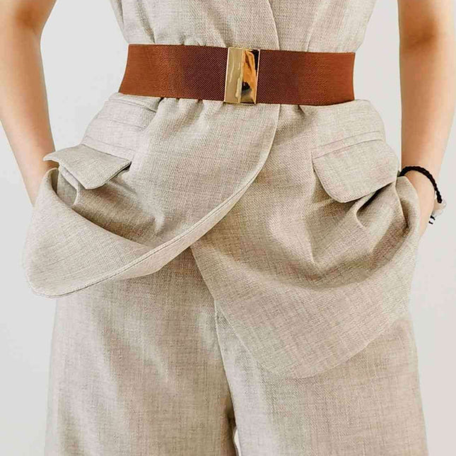 Chic Elastic Belt with Sleek Alloy Buckle - A Stylish Addition for Any Ensemble