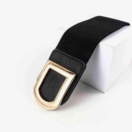 Chic Elastic PU Leather Belt with Stylish Double D Buckle