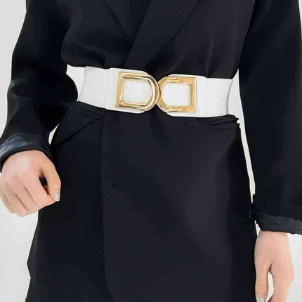 Chic Elastic PU Leather Belt with Stylish Double D Buckle