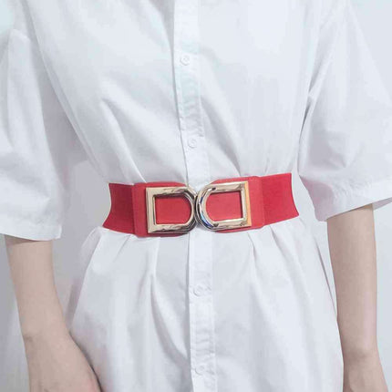 Chic Elastic PU Leather Belt with Stylish Double D Buckle