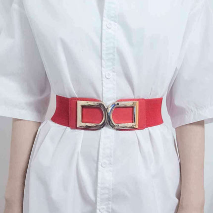 Chic Elastic PU Leather Belt with Stylish Double D Buckle