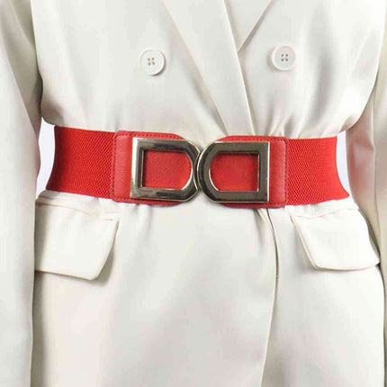Chic Elastic PU Leather Belt with Stylish Double D Buckle