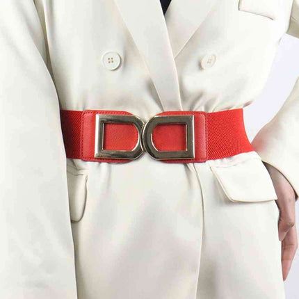 Chic Elastic PU Leather Belt with Stylish Double D Buckle