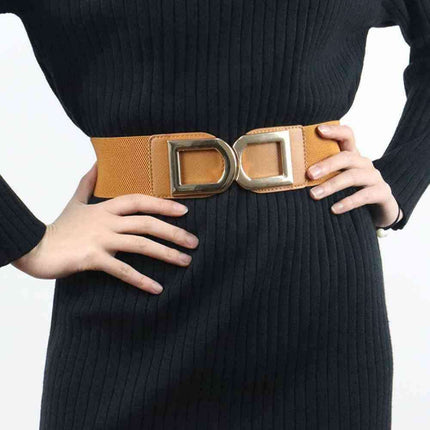 Chic Elastic PU Leather Belt with Stylish Double D Buckle