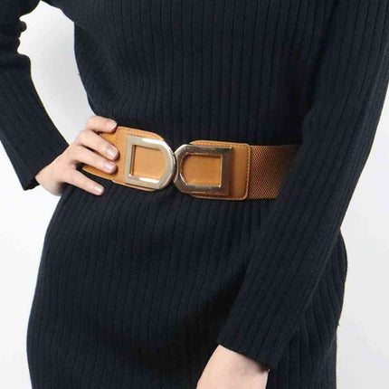 Chic Elastic PU Leather Belt with Stylish Double D Buckle