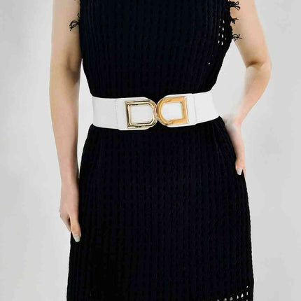 Chic Elastic PU Leather Belt with Stylish Double D Buckle