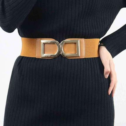 Chic Elastic PU Leather Belt with Stylish Double D Buckle