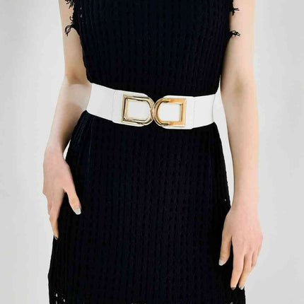 Chic Elastic PU Leather Belt with Stylish Double D Buckle