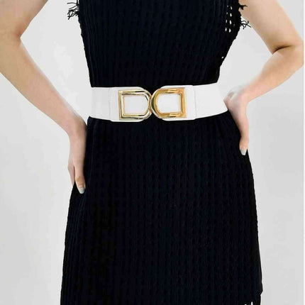 Chic Elastic PU Leather Belt with Stylish Double D Buckle