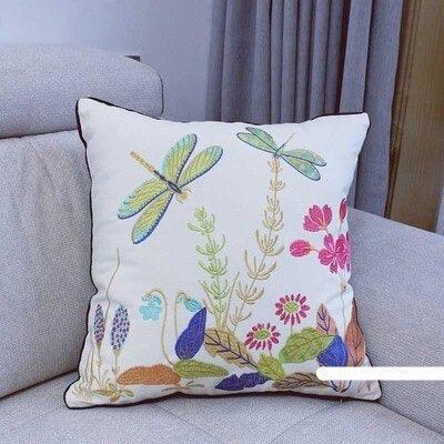 Chic European Garden Floral Embroidered Cotton Cushion Cover - Classic Home Decor Accent