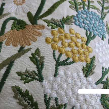 Chic European Garden Floral Embroidered Cotton Cushion Cover - Classic Home Decor Accent