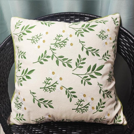 Chic European Garden Floral Embroidered Cotton Cushion Cover - Classic Home Decor Accent