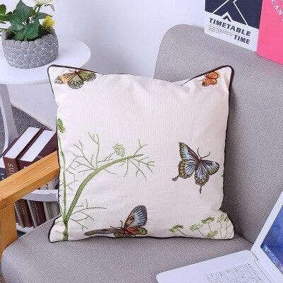 Chic European Garden Floral Embroidered Cotton Cushion Cover - Classic Home Decor Accent
