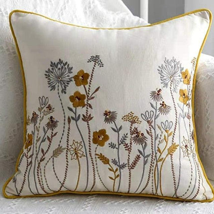 Chic European Garden Floral Embroidered Cotton Cushion Cover - Classic Home Decor Accent