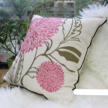 Chic European Garden Floral Embroidered Cotton Cushion Cover - Classic Home Decor Accent