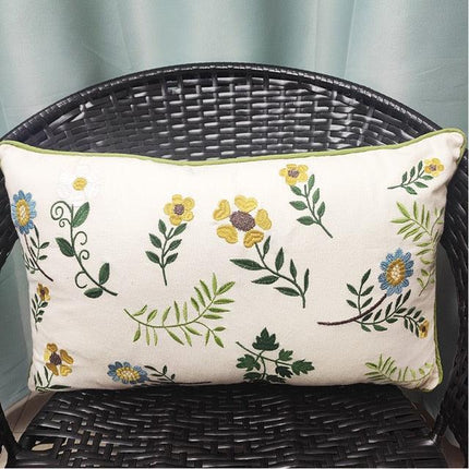 Chic European Garden Floral Embroidered Cotton Cushion Cover - Classic Home Decor Accent