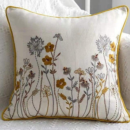 Chic European Garden Floral Embroidered Cotton Cushion Cover - Classic Home Decor Accent