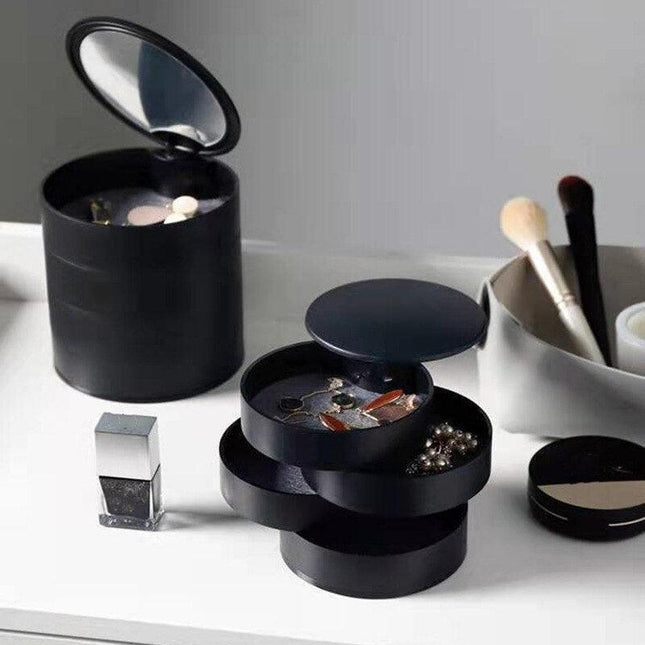 Chic European Jewelry Organizer with Rotating Mirror and Multi-Tiered Storage