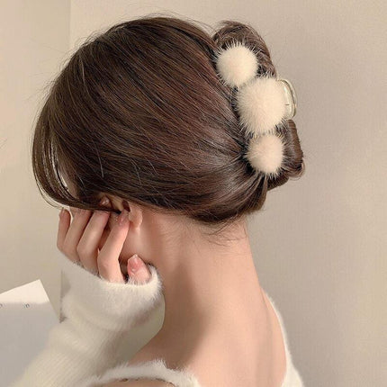 Chic Faux Fur Bow Hair Claw - Winter Essential Accessory for Women