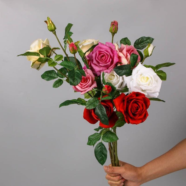 Chic Faux Rose Bouquet with Three Stunning Blooms for Home and Wedding Elegance