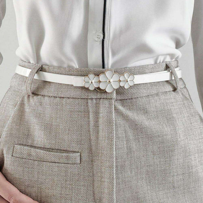 Chic Floral Accent Faux Leather Waist Belt