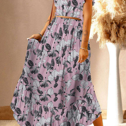 Chic Floral Frill Maxi Ensemble