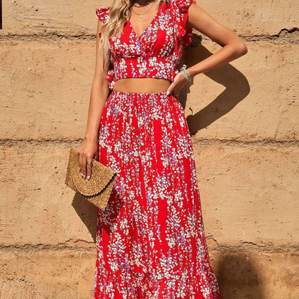 Chic Floral Frill Maxi Ensemble
