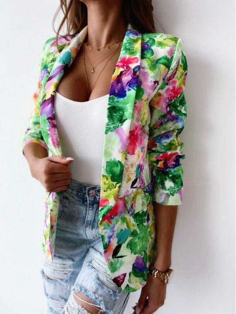 Chic Floral Print Open Front Blazer for Women - Stylish All-Season Outerwear