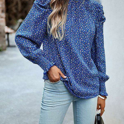 Chic Floral Turtleneck Blouse with Puff Sleeves - Stylish Women's Top - Très Elite