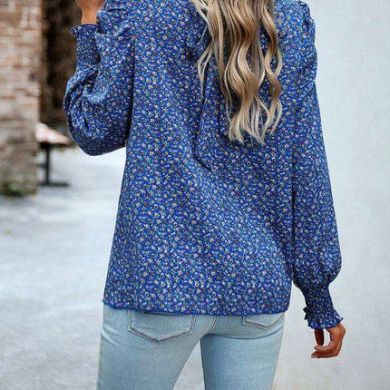 Chic Floral Turtleneck Blouse with Puff Sleeves - Stylish Women's Top - Très Elite