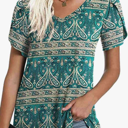 Chic Floral V-Neck Top with Delightful Petal Sleeves